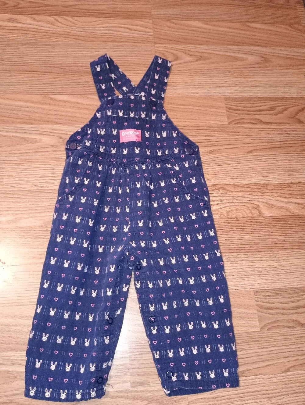 Vintage OshKosh B’gosh Girls Bunny Rabbit Heart Overalls Navy Blue Vestbak 24m
